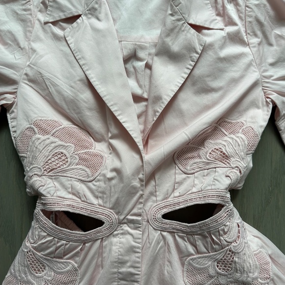Self-Portrait Pink Cutout Mini Dress Lace Appliqué Shirt Dress - US 0 - Picture 6 of 11